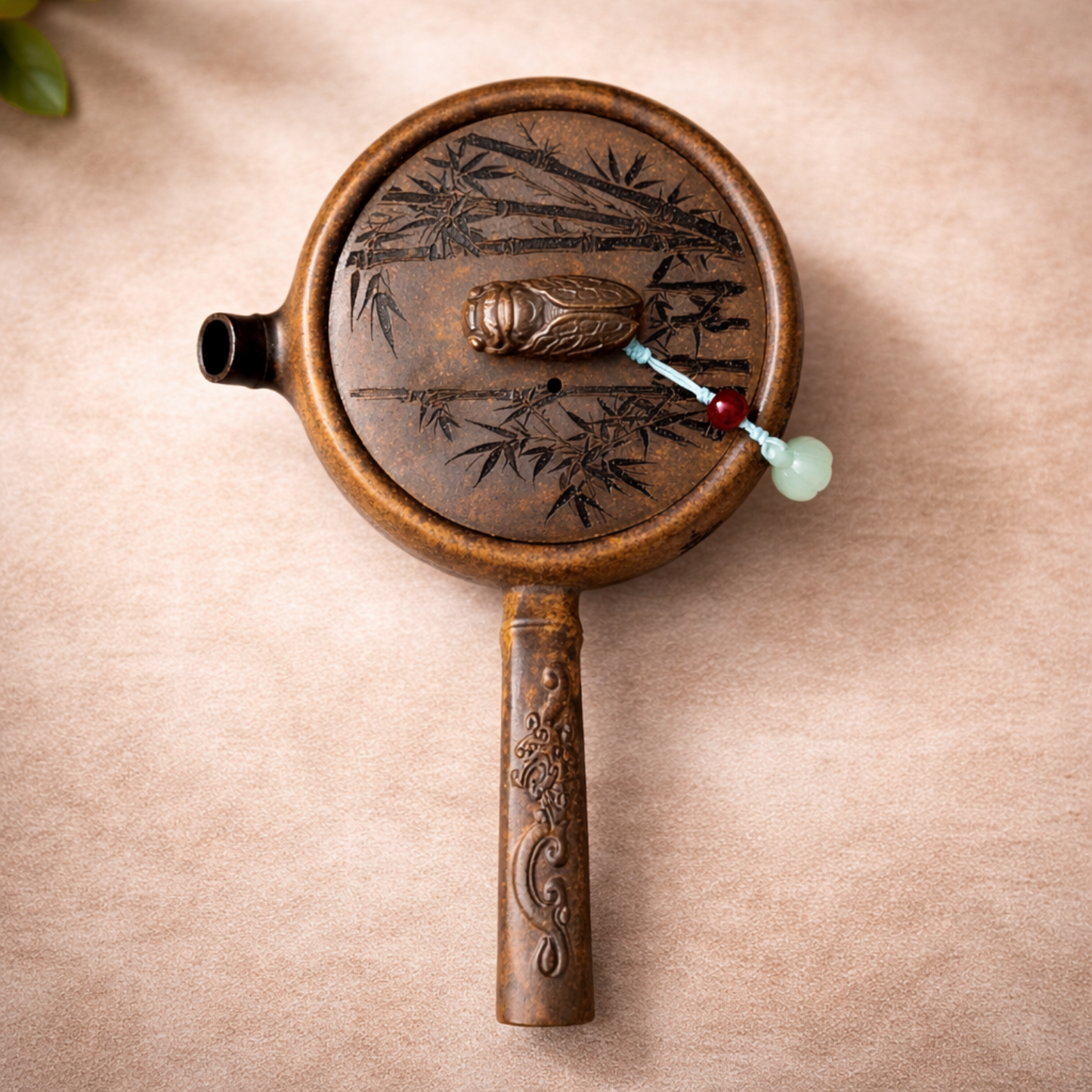 宜兴龙骨金砂侧把壶急须茶壶‘蝉与竹’180毫升