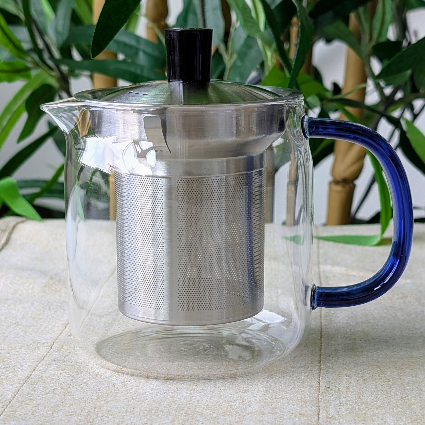Glazen Theeset: Theepot met RVS Theefilter + 6 Glazen Kopjes