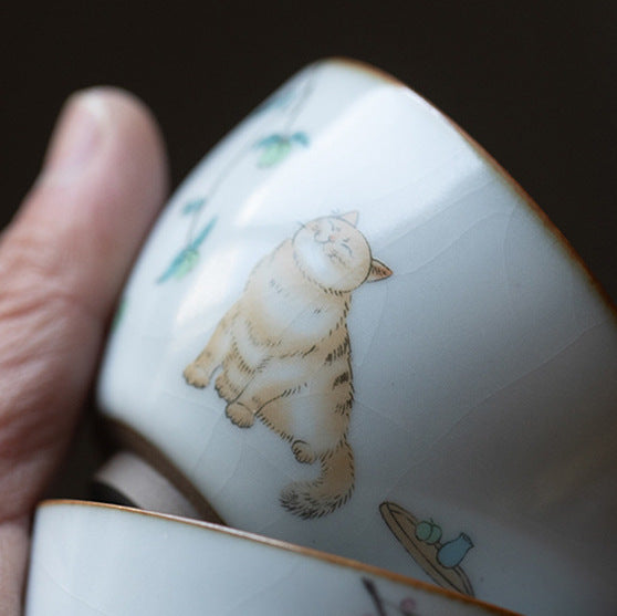 Ru Kiln Cat Teetasse mit Crackle-Glasur