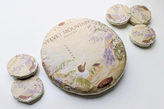 Velvet Mountain Purple Tea Cake Design Label: Art & Authenticity