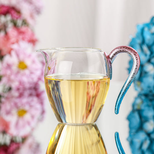 Glas Gongfu tekanna med färgad handtag, 330 ml
