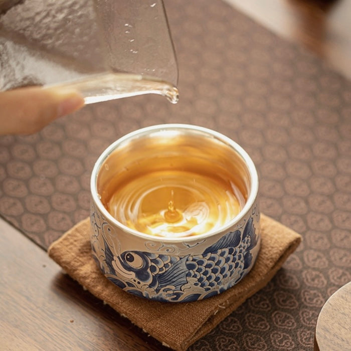 Handmade Silver-Plated Tea Cup, Dragon Fish 150ml
