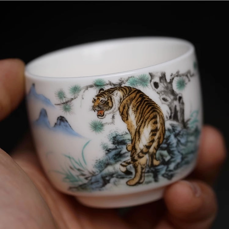 Tasse à Thé en Porcelaine avec Tigre
