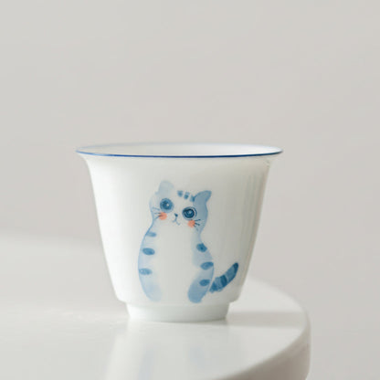porcelain gongfu tea cup with cute cat