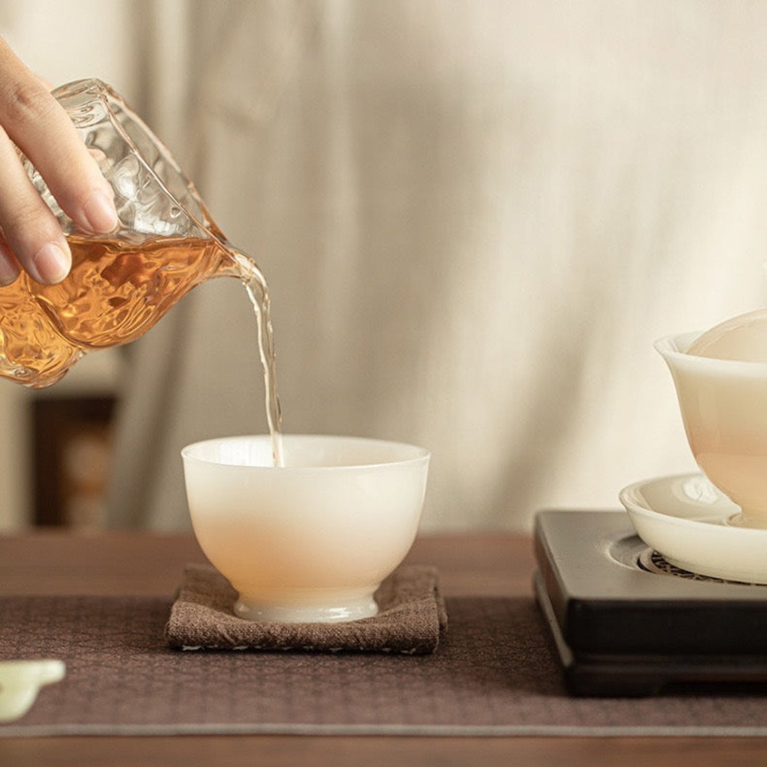 translucent white tea cup