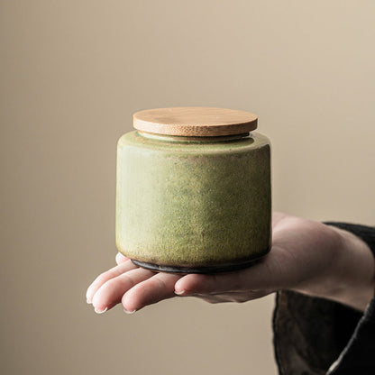 Ceramic Chinese Tea Caddy for Loose Tea with Bamboo Lid