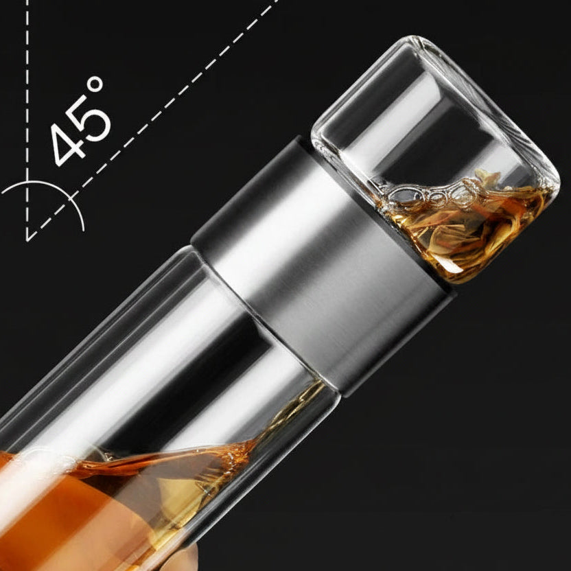 Dvojitá skleněná čajová nádoba s infuzérem/úložným prostorem, stříbrná 238 ml