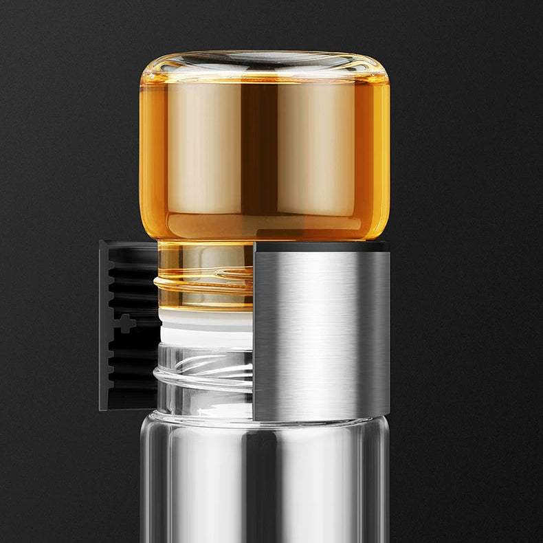 Dvojitá skleněná čajová nádoba s infuzérem/úložným prostorem, stříbrná 238 ml