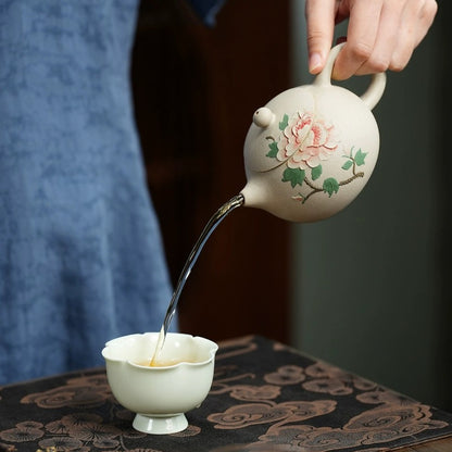 宜兴牡丹茶壶茶杯 - 白玉段泥西施壶 250ml