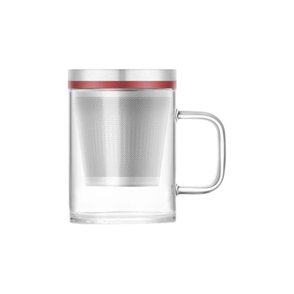 Glass Tea Infuser Mug with Strainer and Lid, Red 350ml