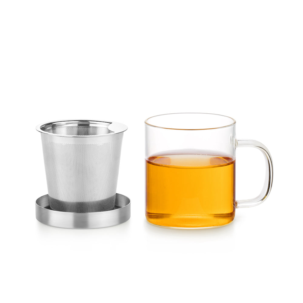 glass mug with stainless steel filter