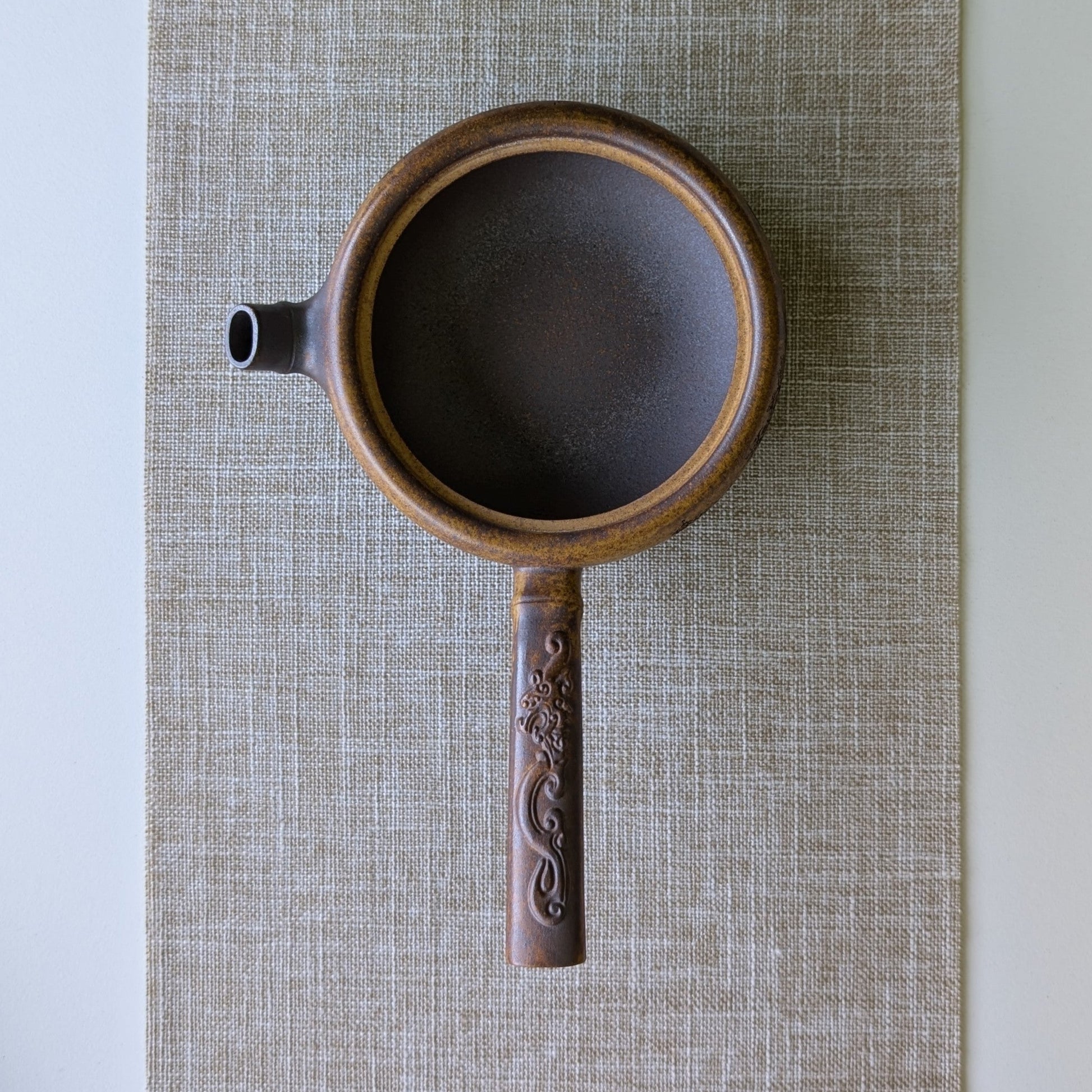 Yixing Long Gu Jin Sha Ni Clay Kyusu Teapot "Cicada & Bamboo"