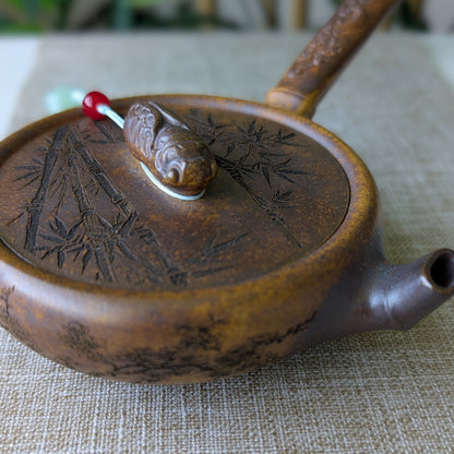 Yixing Sha Ni Clay Kyusu Teapot Cicada & Bamboo1