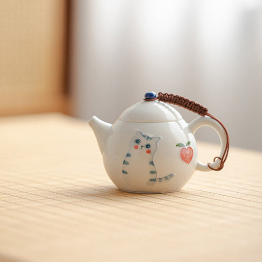 gongfu tea teapot with cute cate and peaches