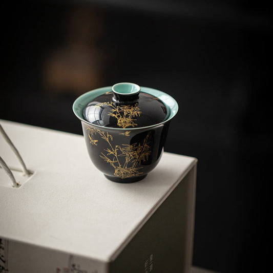 Black porcelain gaiwan for gongfu cha 
