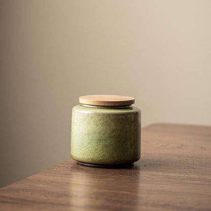 Ceramic Chinese Tea Caddy for Loose Tea with Bamboo Lid