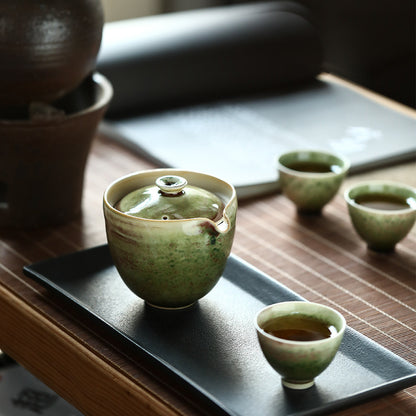 Green Ceramic Easy Gaiwan Tea Set with 2 Cups