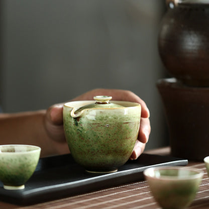 Green Ceramic Easy Gaiwan Tea Set with 2 Cups