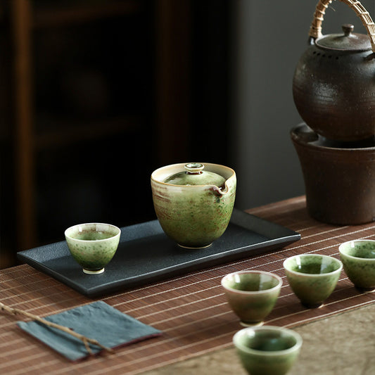 Green Ceramic Easy Gaiwan Tea Set with 2 Cups