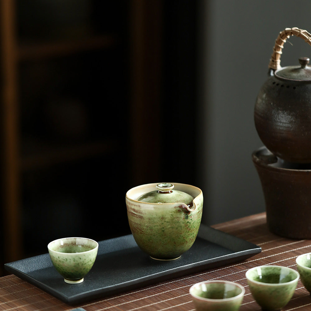 Green Ceramic Easy Gaiwan Tea Set with 2 Cups