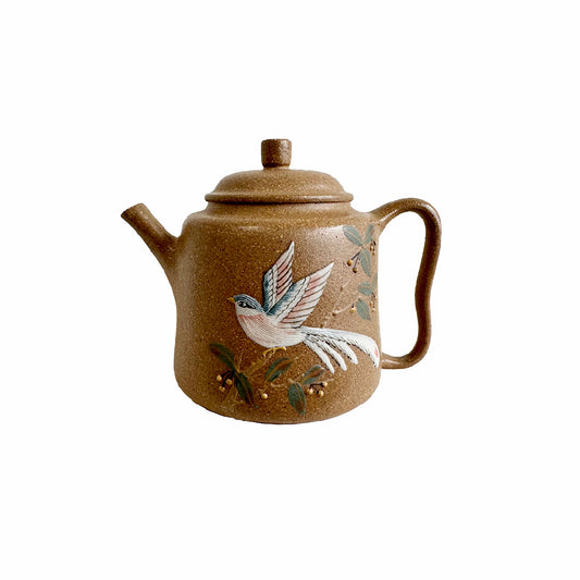 Kleine Jiquan Yixing-Teekanne mit handgemalter Vogelkunst, Duan Ni- Ton , 100 ml