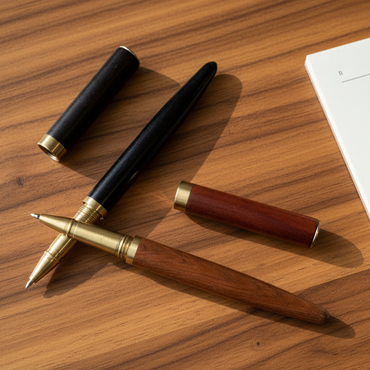 Stylo en Bois, Ebène ou Bois de Rose & Finition en Cuivre