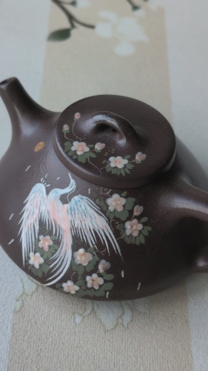 Purple Clay, Ziye Shipiao Yixing Teapot with Phoenix Painting 230ml