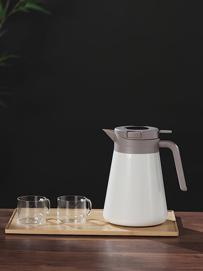 Vacuum Thermoskan, Theepot met Zeef/Infuser 1,3 Liter, Wit, Roestvrij Staal