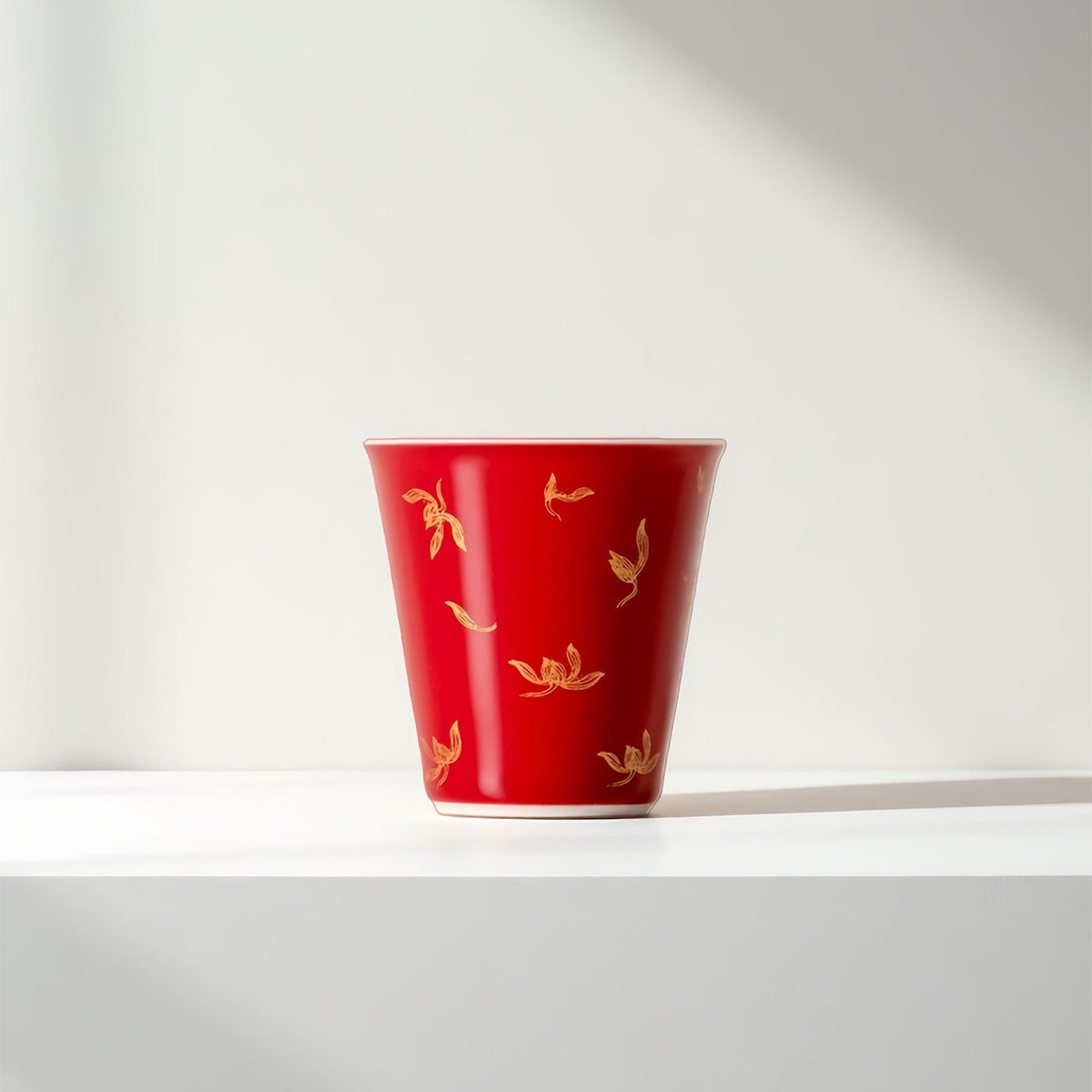 Porcelain Cup, Red Glaze with Golden Orchids, 40ml