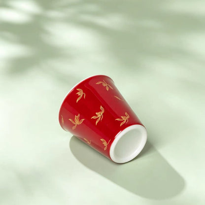 Porcelain Cup, Red Glaze with Golden Orchids, 40ml