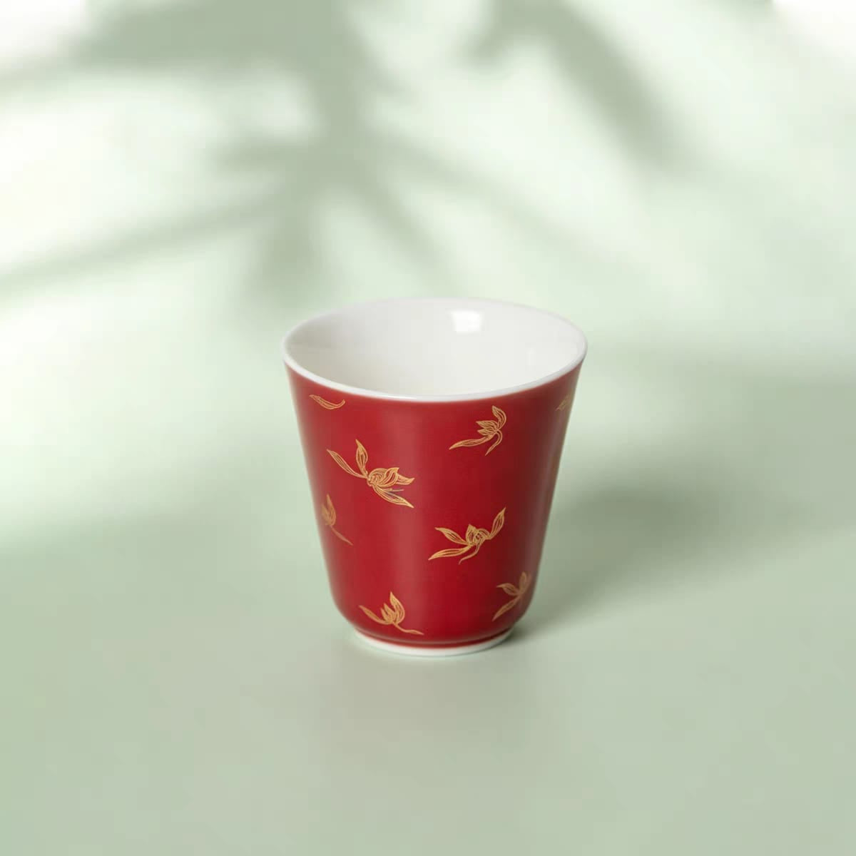 Porcelain Cup, Red Glaze with Golden Orchids, 40ml