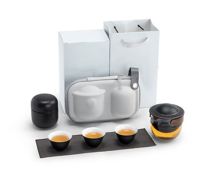 'Rotation' Tea Maker Set with Cups & Jar + Protective Travel Case