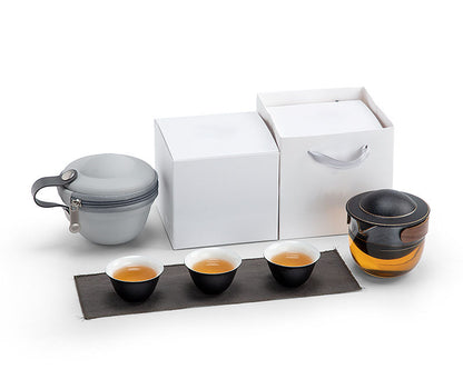 旋转茶壶带三个茶杯 + 旅行盒