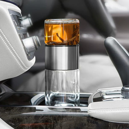 Dvojitá skleněná čajová nádoba s infuzérem/úložným prostorem, stříbrná 238 ml