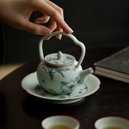 Modrý keramický čajník Gongfu s vrchným držadlom 170 ml