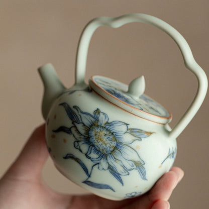 Modrý keramický čajník Gongfu s vrchným držadlom 170 ml