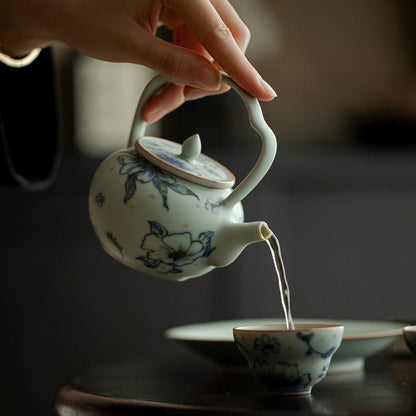 Modrý keramický čajník Gongfu s vrchným držadlom 170 ml