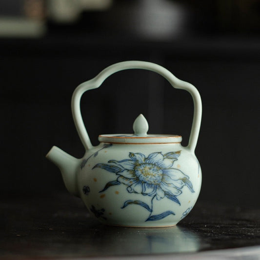 Modrý keramický čajník Gongfu s vrchným držadlom 170 ml