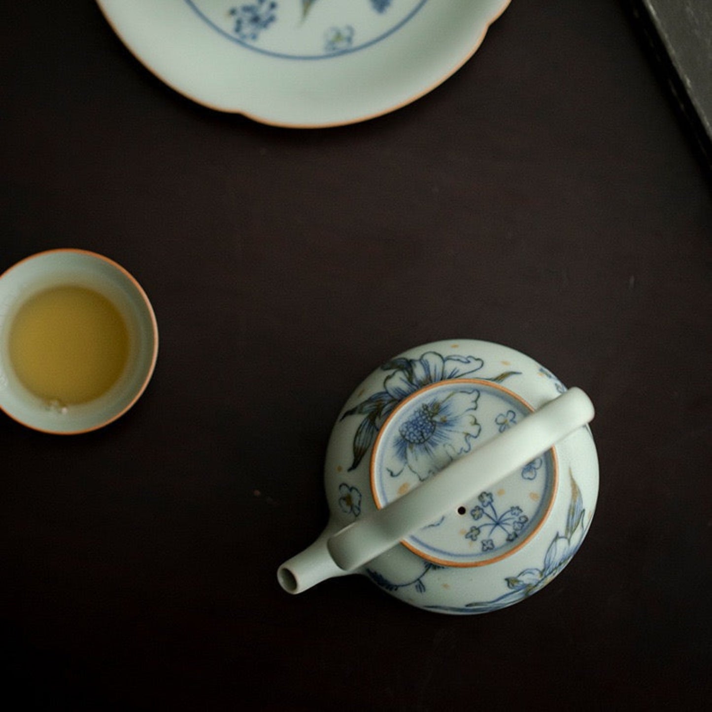 Modrý keramický čajník Gongfu s vrchným držadlom 170 ml