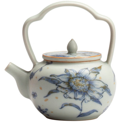 Modrý keramický čajník Gongfu s vrchným držadlom 170 ml