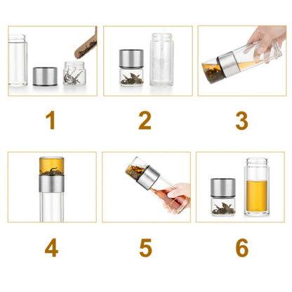Dvojitá skleněná čajová nádoba s infuzérem/úložným prostorem, stříbrná 238 ml