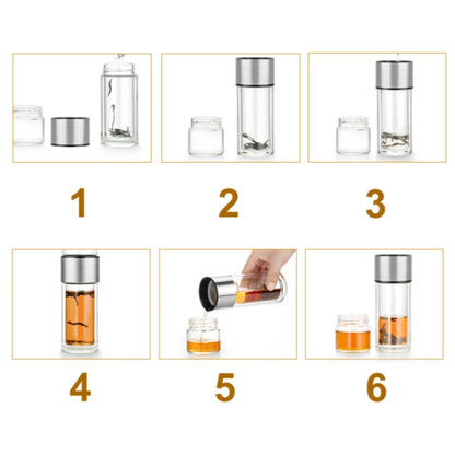 Dvojitá skleněná čajová nádoba s infuzérem/úložným prostorem, stříbrná 238 ml