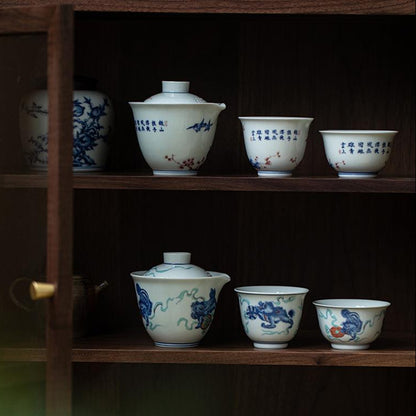 cupboard with easy gaiwans and cups for loose leaf tea