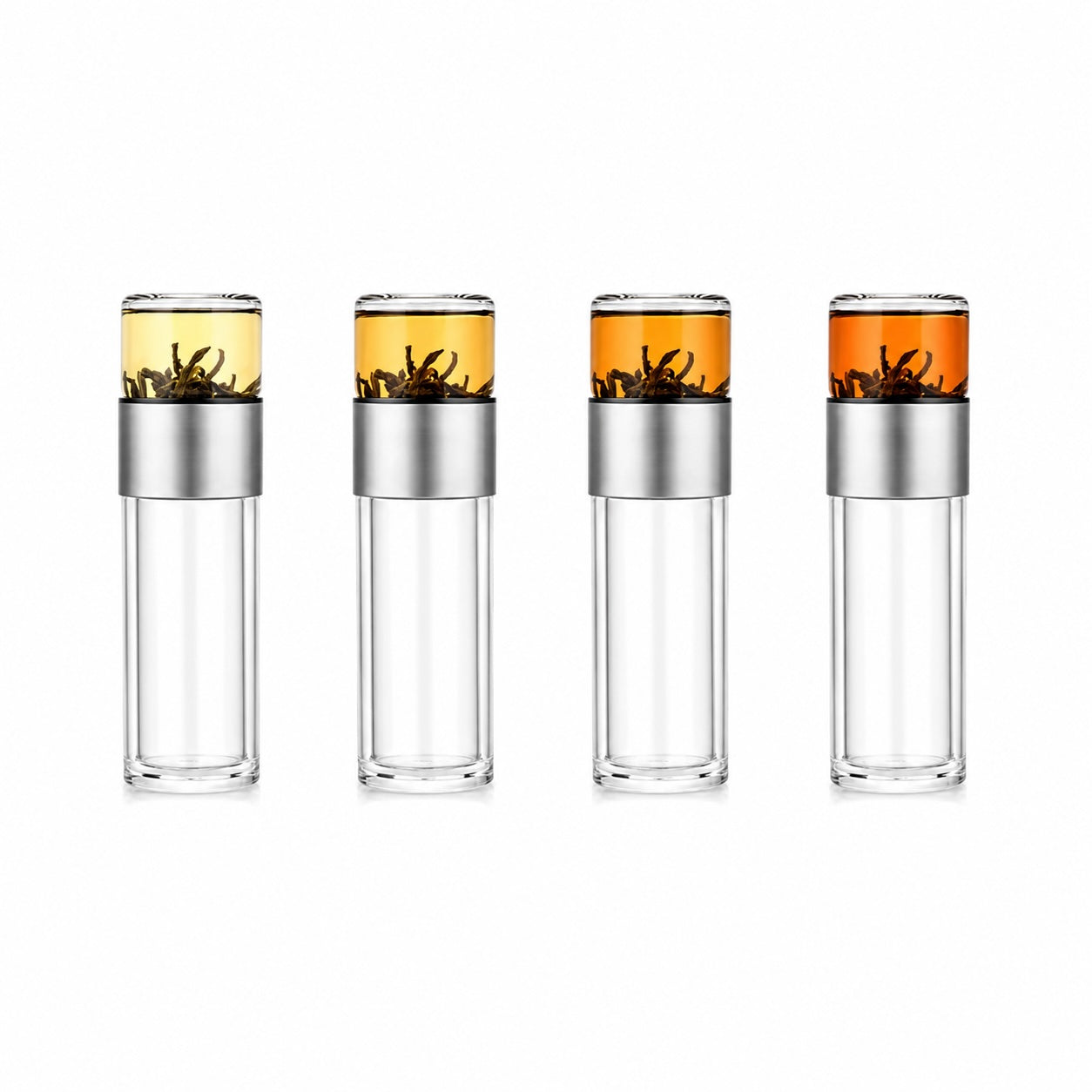 Double Wall Glass Tea Tumbler with Infuser/Storage, Silver 238ml
