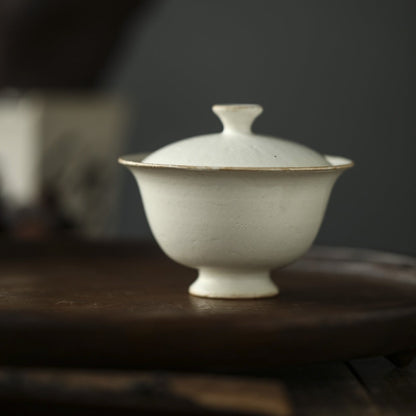 White Ceramic Gaiwan Tea Set with 2 Cups