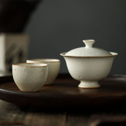 White Ceramic Gaiwan Tea Set with 2 Cups