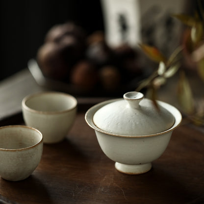 White Ceramic Gaiwan Tea Set with 2 Cups