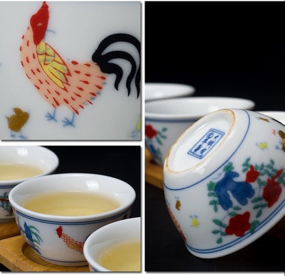 Kyckling Gongfu teservis med tekanna, kanna, filter och koppar