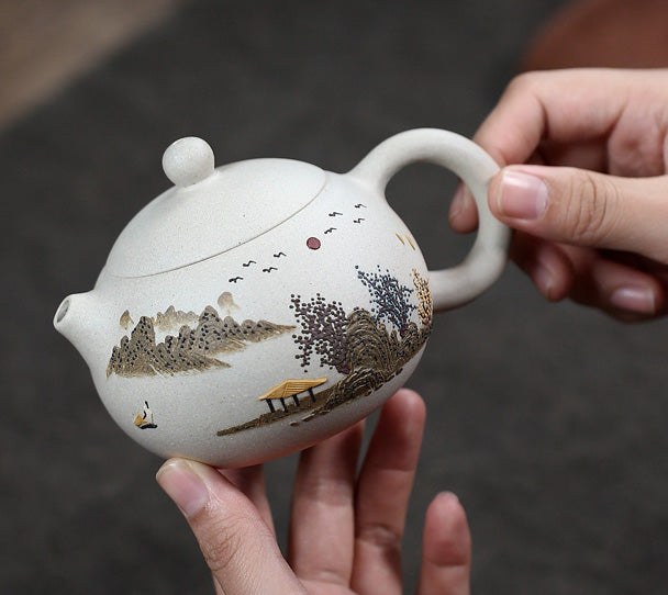 White Jade Duan Ni Clay Yixing Teapot + Landscape Art, Yaowen Xu 250ml