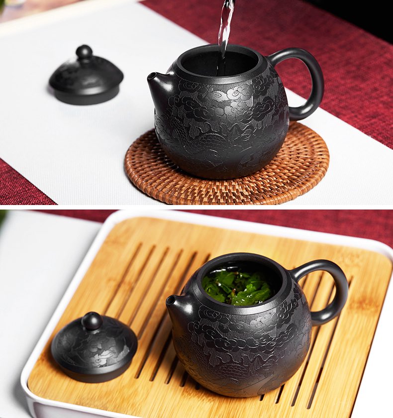 Tetera Yixing de arcilla negra 'Huevo de dragón' de Hui Fang Shen 220 ml